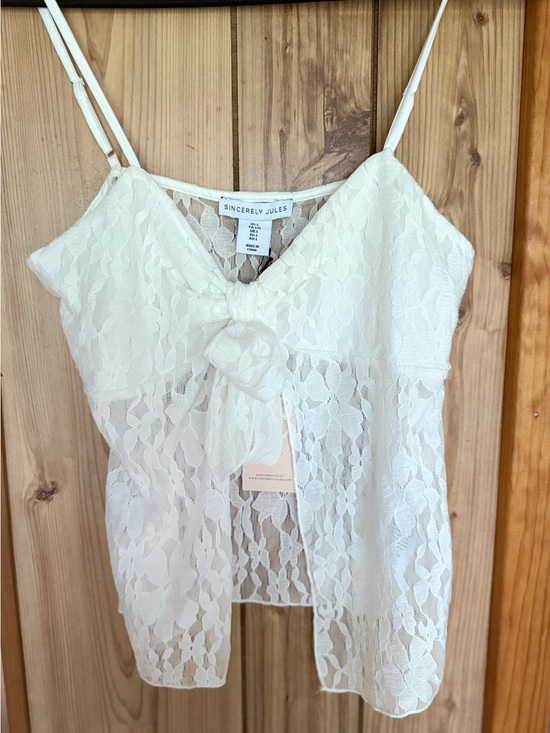Sincerly Jules Tops - Sincerely Jules Ivory Floral Lace Cami with Tie Detail